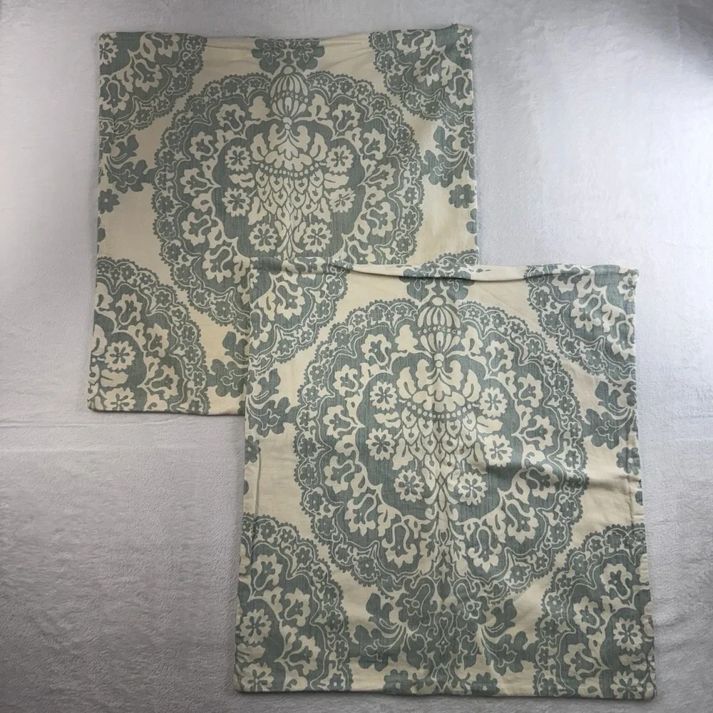 Pottery Barn Euro Pillow Shams Set of 2 Lucianna Medallion Linen Blend 24